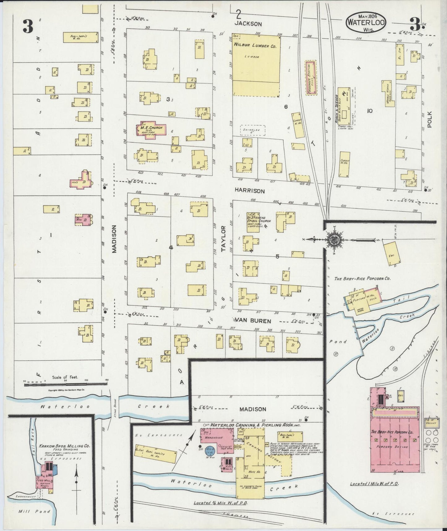 Sanborn Fire Insurance Map from Waterloo, Jefferson County, Wisconsin (1924), Sheet #0003 - Complete Map Set gallery image, historic Sanborn map, vintage wall art, Wisconsin Wisconsin