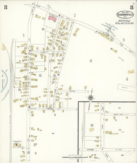 Sanborn Fire Insurance Map from Tilton, Belknap County, New Hampshire (1923), Sheet #0008 - Historic Sanborn Fire Insurance Map Print, vintage old map wall art, antique decor, genealogy gift, New Hampshire New Hampshire map