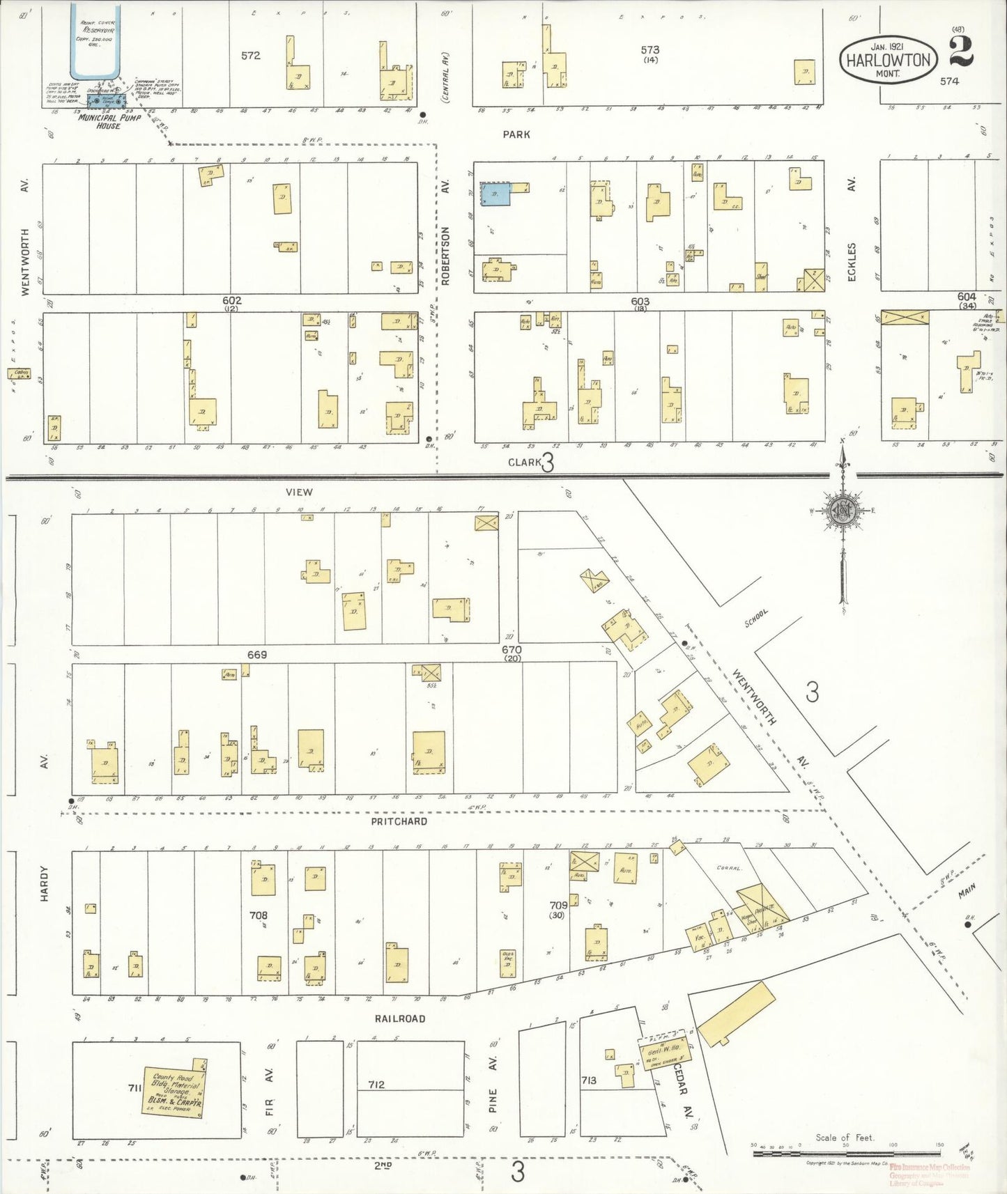 Sanborn Fire Insurance Map from Harlowton, Wheatland County, Montana (1921), Sheet #0002 - Historic Sanborn Fire Insurance Map Print, vintage old map wall art, antique decor, genealogy gift, Montana Montana map