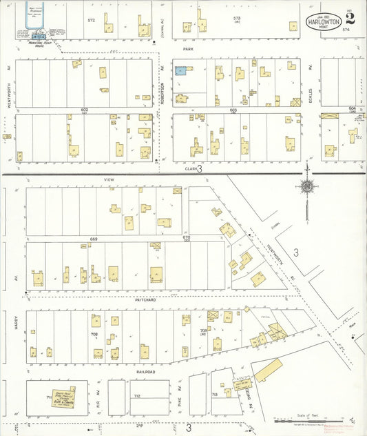 Sanborn Fire Insurance Map from Harlowton, Wheatland County, Montana (1921), Sheet #0002 - Historic Sanborn Fire Insurance Map Print, vintage old map wall art, antique decor, genealogy gift, Montana Montana map