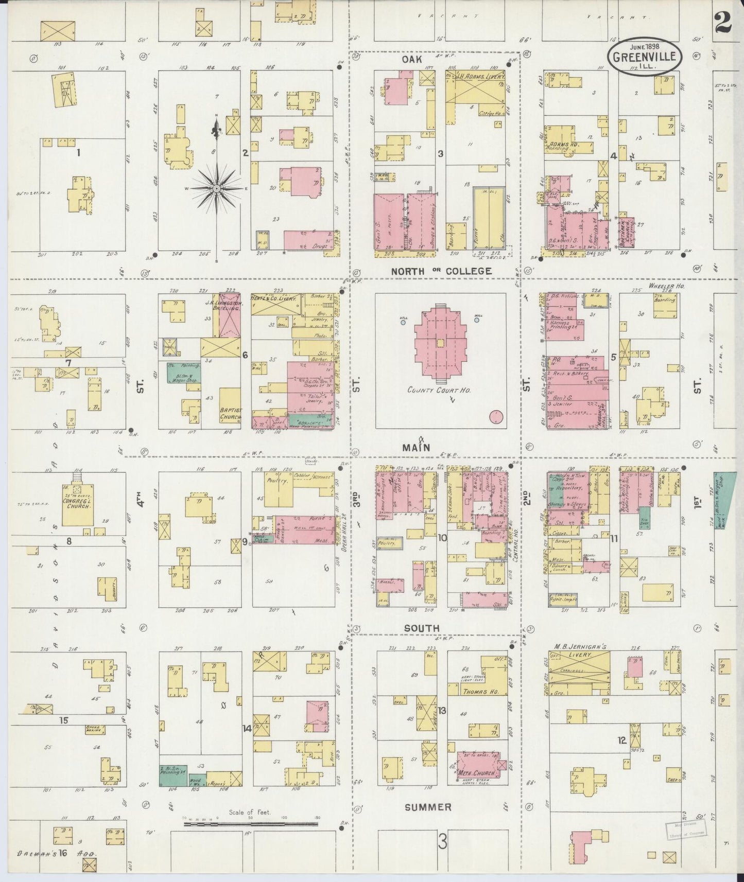 Sanborn Fire Insurance Map from Greenville, Bond County, Illinois (1898), Sheet #0002 - Complete Map Set gallery image, historic Sanborn map, vintage wall art, Illinois Illinois