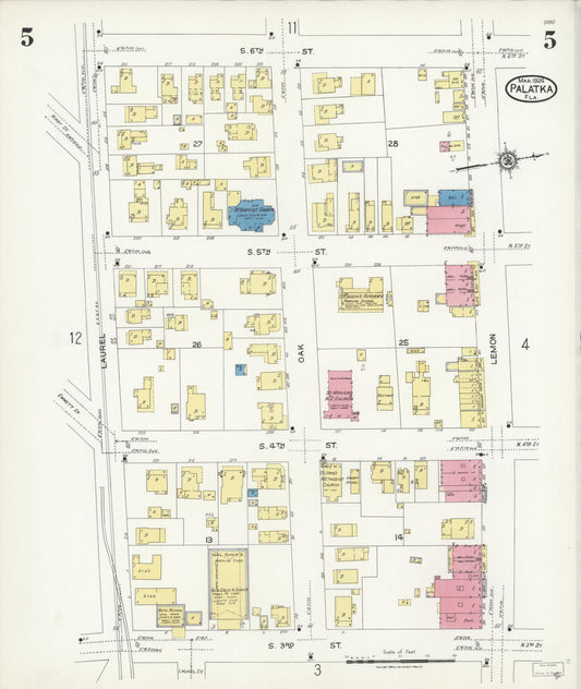 Sanborn Fire Insurance Map from Palatka, Putnam County, Florida (1924), Sheet #0005 - Historic Sanborn Fire Insurance Map Print, vintage old map wall art, antique decor, genealogy gift, Florida Florida map