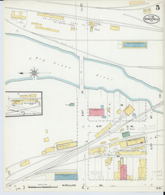Sanborn Fire Insurance Map from Sioux Falls, Minnehaha County, South Dakota (1902), Sheet #0005 - Historic Sanborn Fire Insurance Map Print, vintage old map wall art, antique decor, genealogy gift, South Dakota South Dakota map