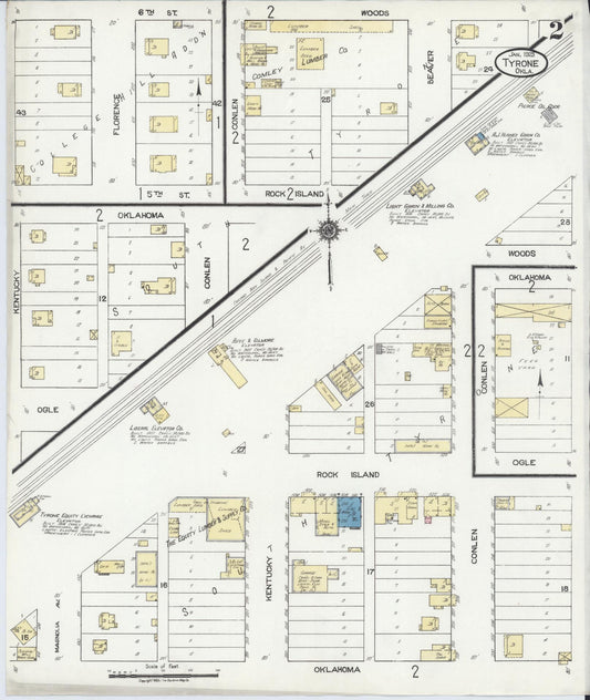 Sanborn Fire Insurance Map from Tyrone, Texas County, Oklahoma (1923), Sheet #0002 - Historic Sanborn Fire Insurance Map Print, vintage old map wall art, antique decor, genealogy gift, Oklahoma Oklahoma map