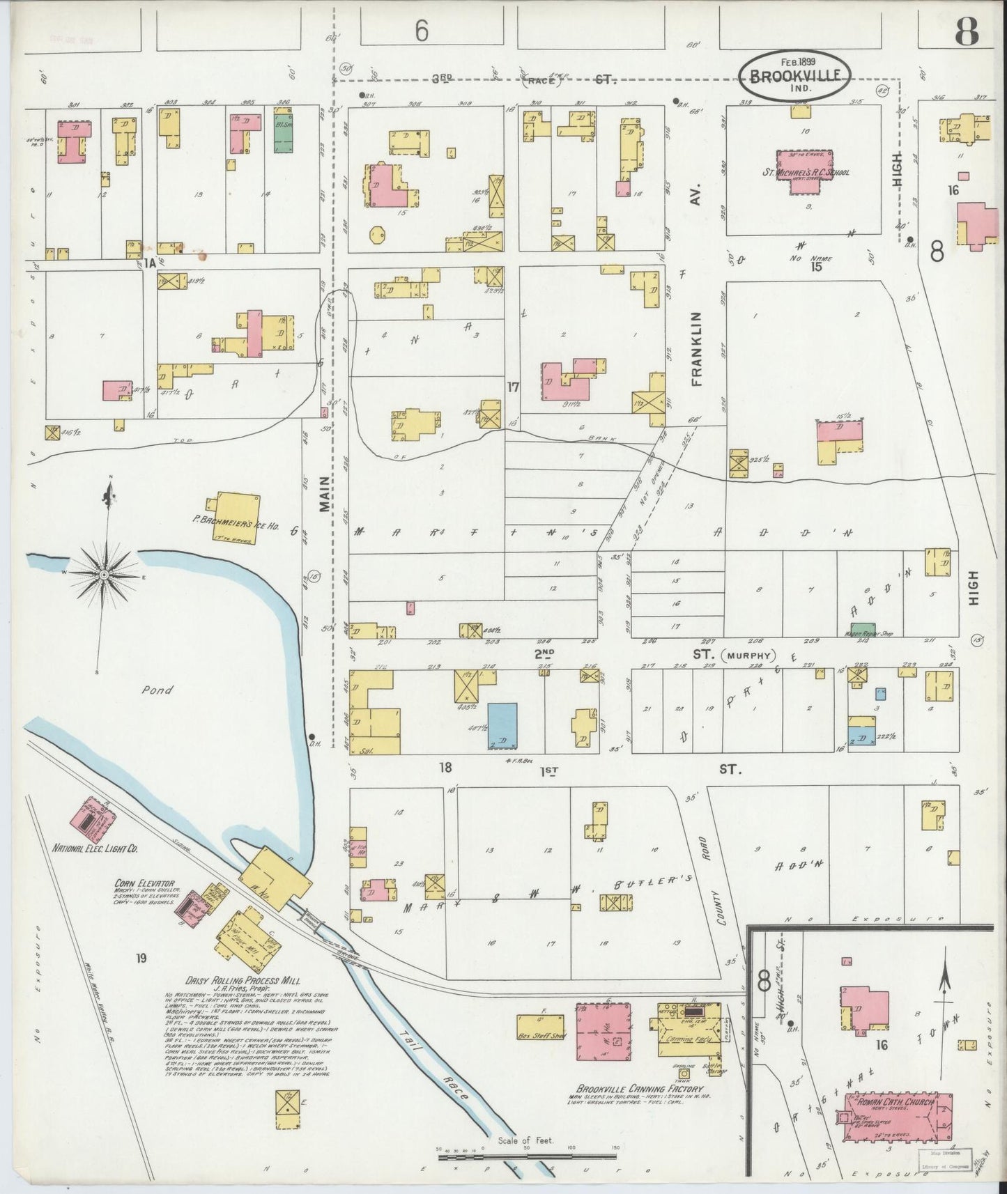 Sanborn Fire Insurance Map from Brookville, Franklin County, Indiana (1899), Sheet #0008 - Complete Map Set gallery image, historic Sanborn map, vintage wall art, Indiana Indiana