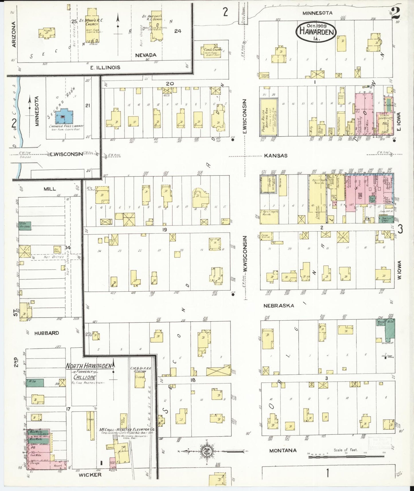 Sanborn Fire Insurance Map from Hawarden, Sioux County, Iowa (1909), Sheet #0002 - Historic Sanborn Fire Insurance Map Print, vintage old map wall art