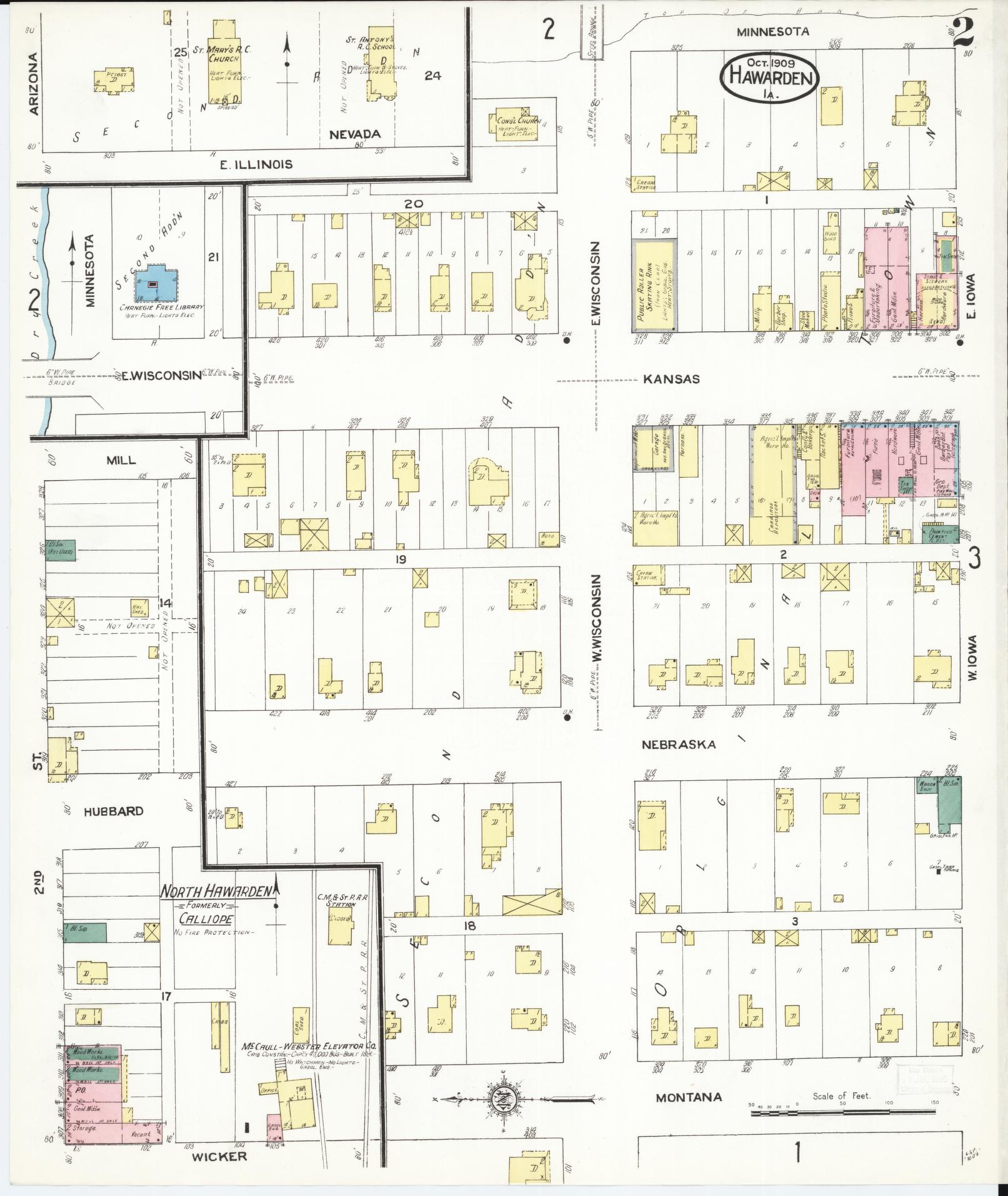 Sanborn Fire Insurance Map from Hawarden, Sioux County, Iowa (1909), Sheet #0002 - Historic Sanborn Fire Insurance Map Print, vintage old map wall art