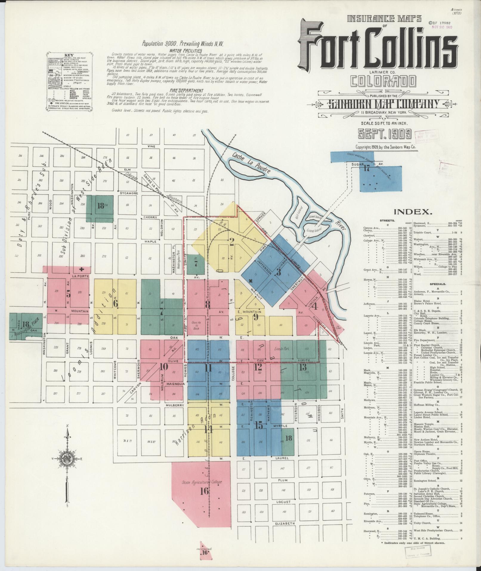 Sanborn Fire Insurance Map from Fort Collins, Larimer County, Colorado. (1909) – Historic Sanborn Fire Insurance Map Print