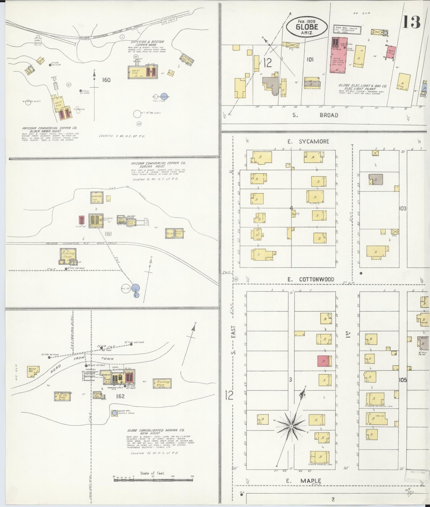 Sanborn Fire Insurance Map from Globe, Gila County, Arizona (1909), Sheet #0013 - Complete Map Set gallery image, historic Sanborn map, vintage wall art, Arizona Arizona