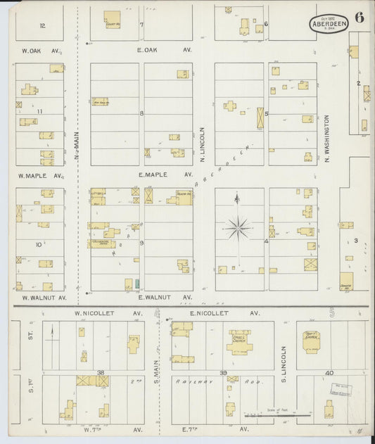 Sanborn Fire Insurance Map from Aberdeen, Brown County, South Dakota (1892), Sheet #0006 - Historic Sanborn Fire Insurance Map Print, vintage old map wall art, antique decor, genealogy gift, South Dakota South Dakota map