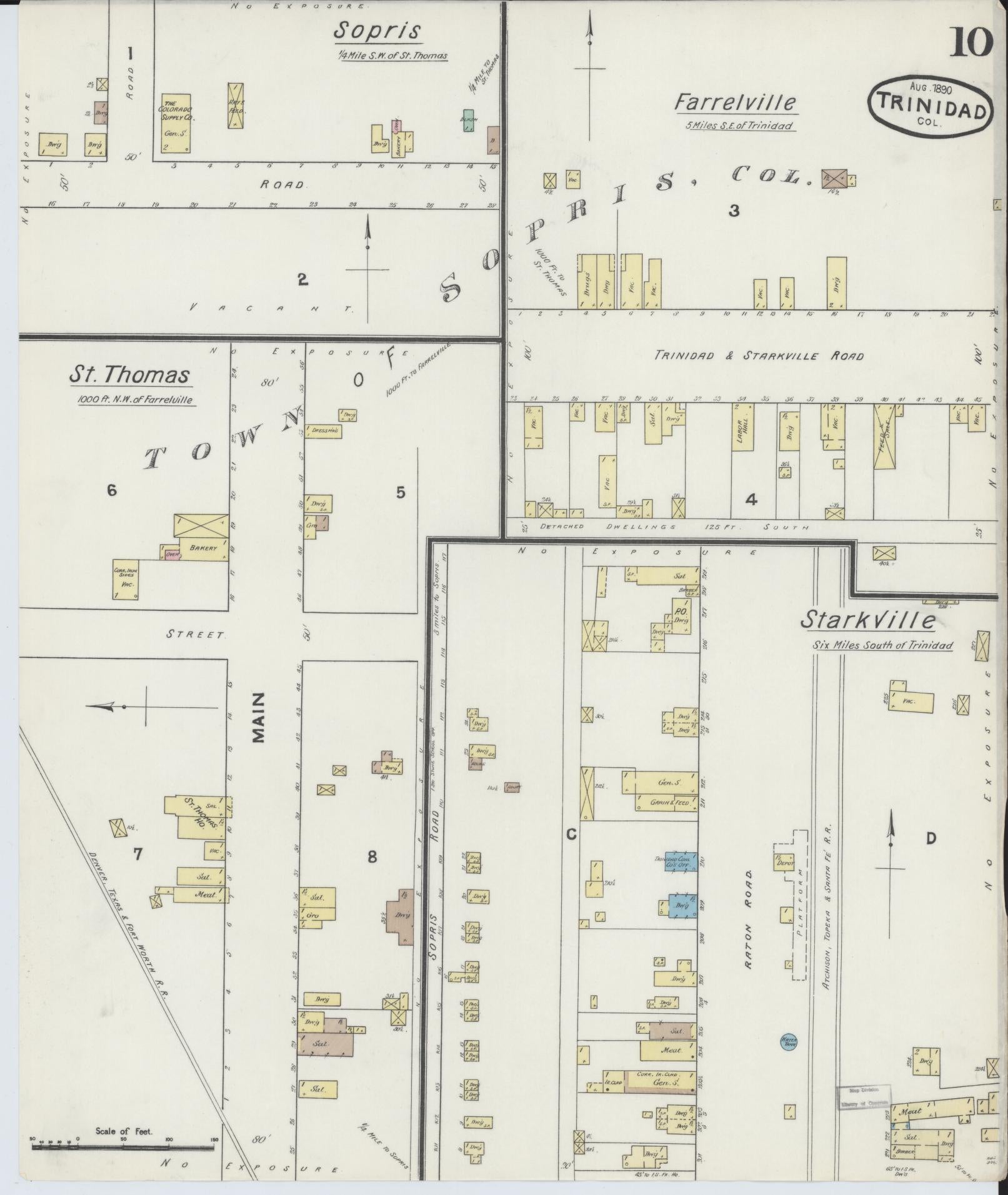 Sanborn Fire Insurance Map from Trinidad, Las Animas County, Colorado (1890), Sheet #0010 - Historic Sanborn Fire Insurance Map Print, vintage old map wall art, antique decor, genealogy gift, Colorado Colorado map