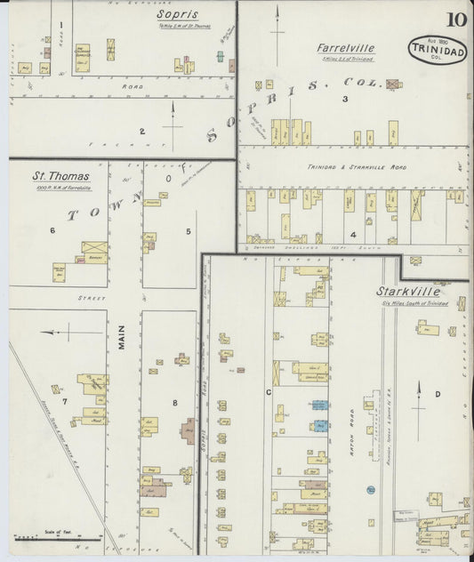 Sanborn Fire Insurance Map from Trinidad, Las Animas County, Colorado (1890), Sheet #0010 - Historic Sanborn Fire Insurance Map Print, vintage old map wall art, antique decor, genealogy gift, Colorado Colorado map