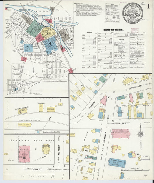 Sanborn Fire Insurance Map from Burlington, Racine County, Wisconsin (1909), Sheet #0001 - Historic Sanborn Fire Insurance Map Print, vintage old map wall art, antique decor, genealogy gift, Wisconsin Wisconsin map