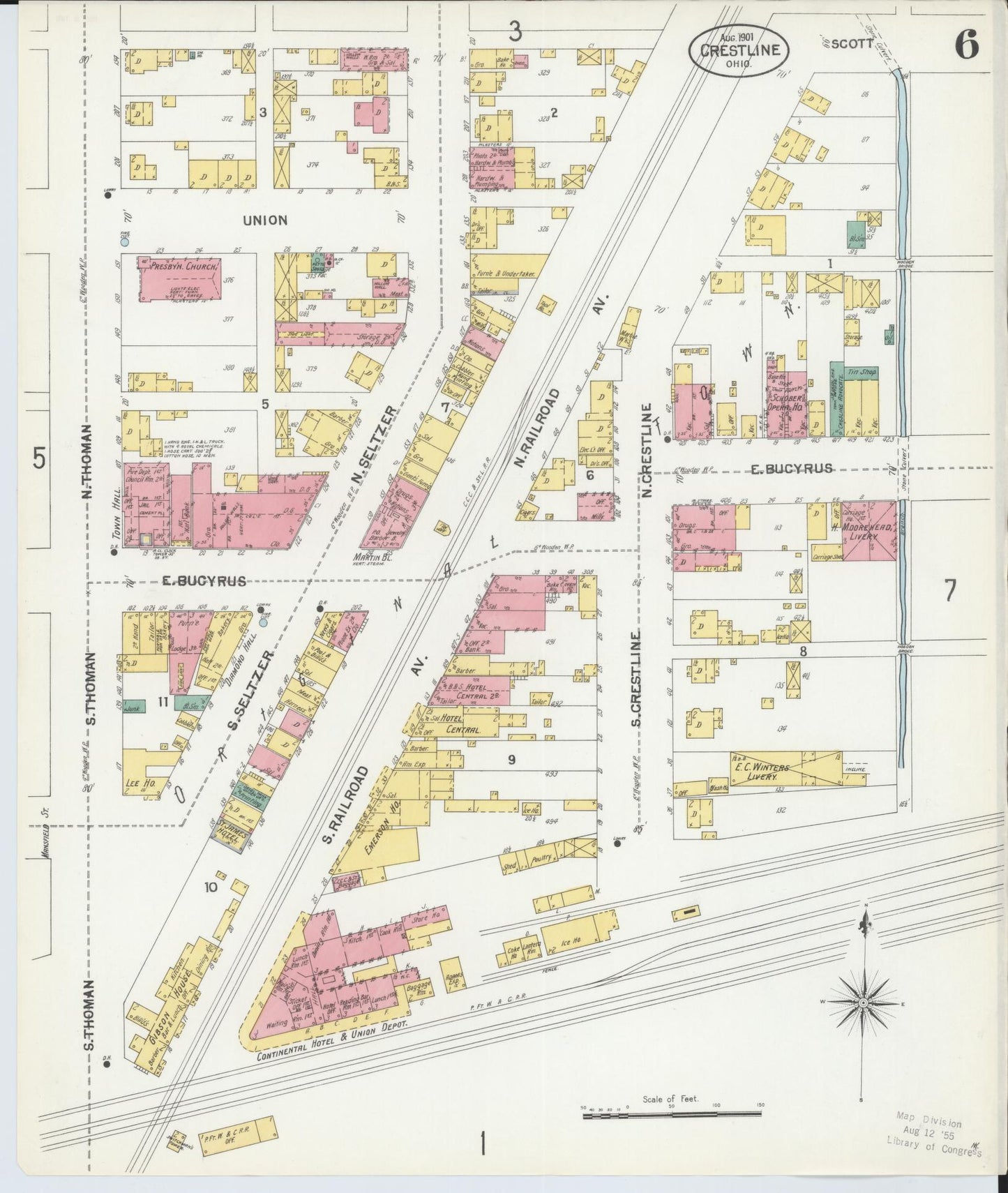 Sanborn Fire Insurance Map from Crestline, Crawford County, Ohio (1901), Sheet #0006 - Historic Sanborn Fire Insurance Map Print, vintage old map wall art, antique decor, genealogy gift, Ohio Ohio map