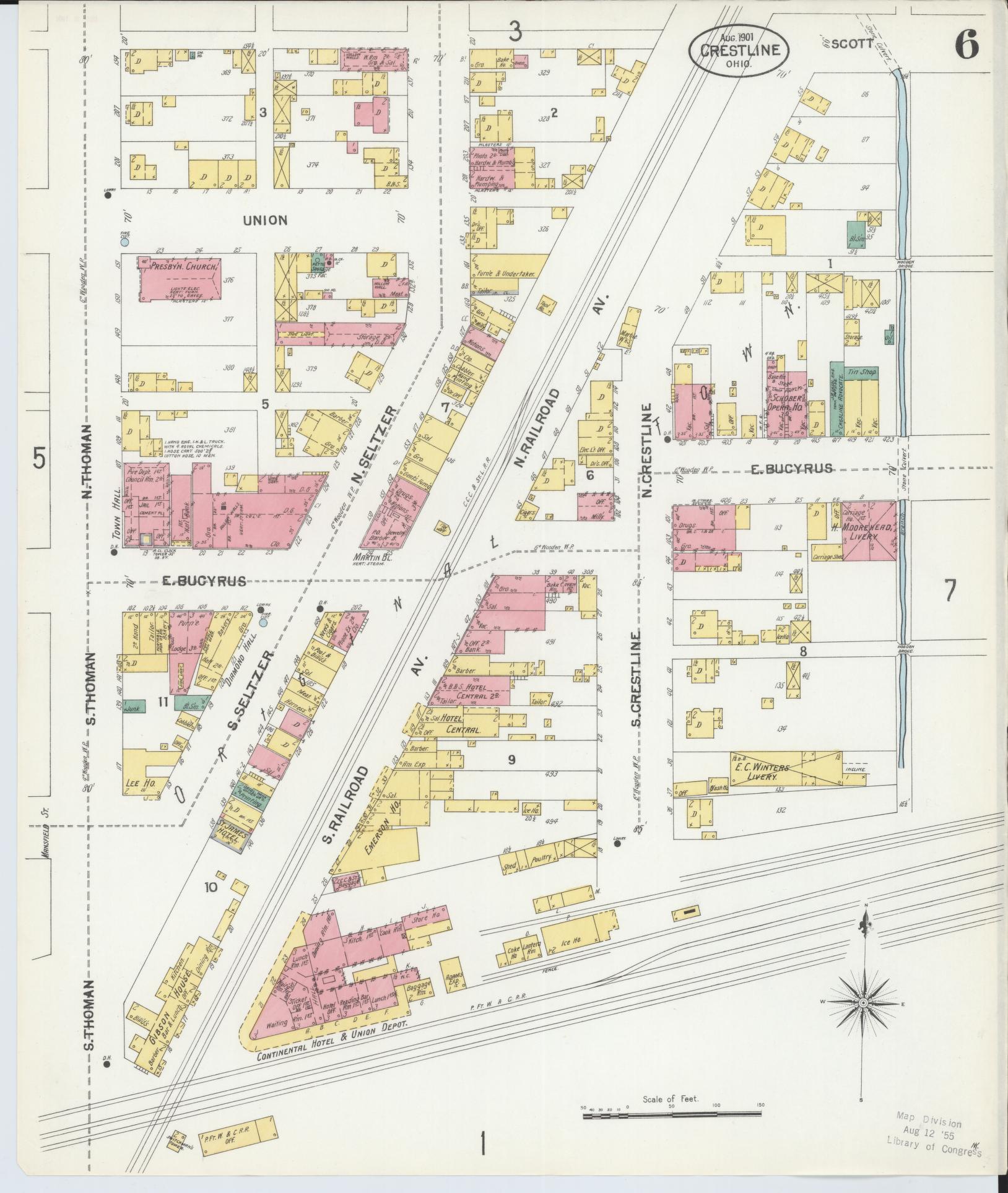 Sanborn Fire Insurance Map from Crestline, Crawford County, Ohio (1901), Sheet #0006 - Historic Sanborn Fire Insurance Map Print, vintage old map wall art, antique decor, genealogy gift, Ohio Ohio map
