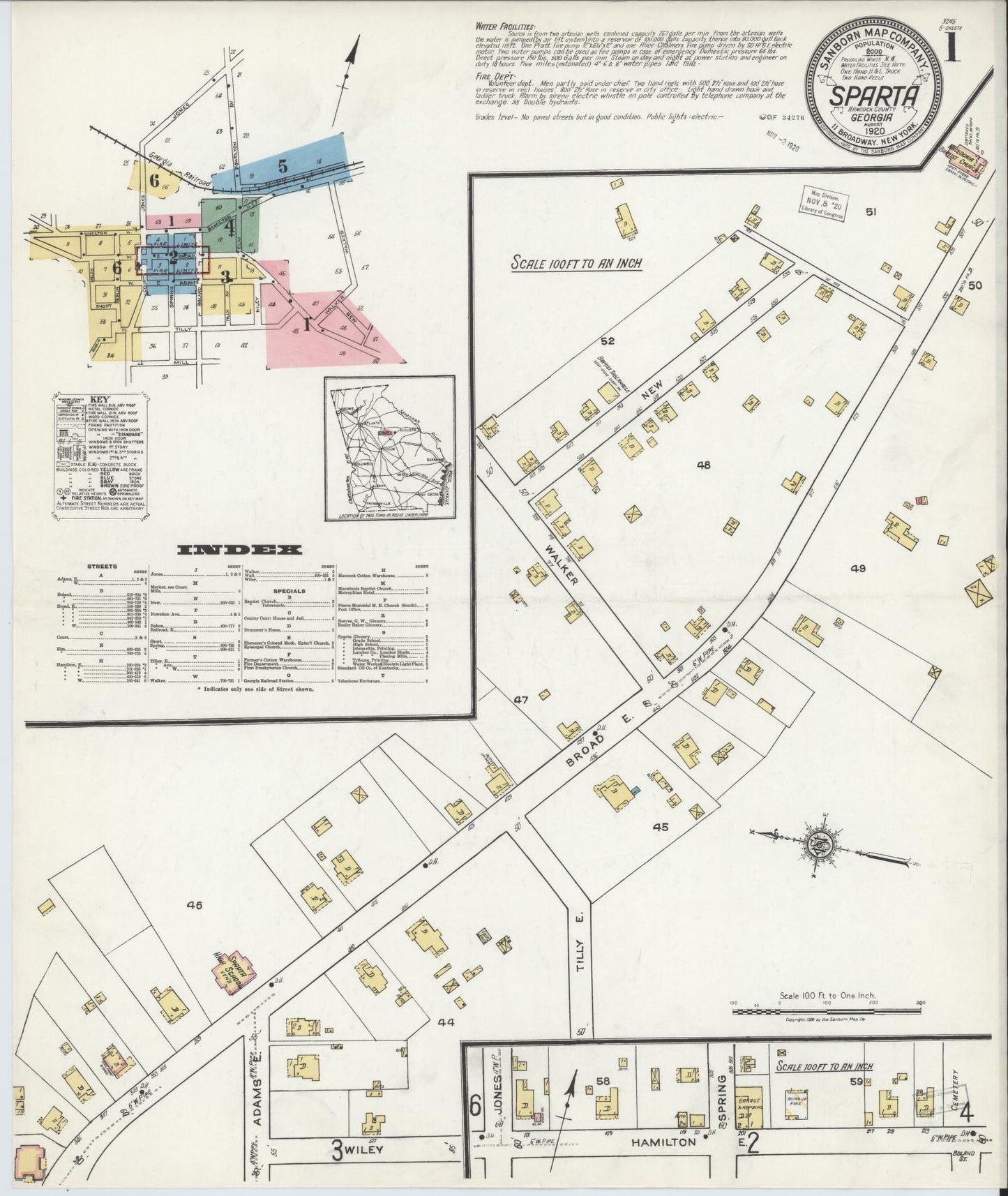 Sanborn Fire Insurance Map from Sparta, Hancock County, Georgia (1920), Sheet #0001 - Complete Map Set gallery image, historic Sanborn map, vintage wall art, Georgia Georgia