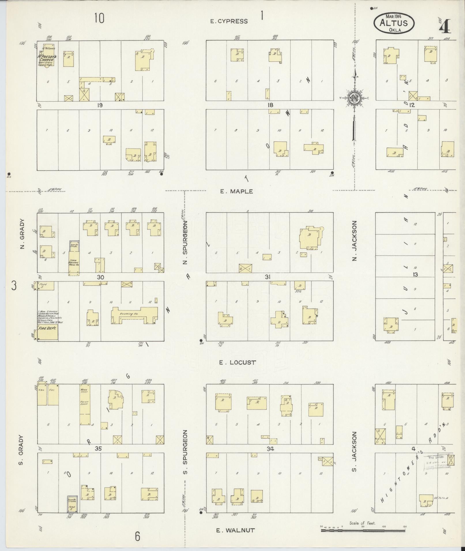 Sanborn Fire Insurance Map from Altus, Jackson County, Oklahoma (1914), Sheet #0004 - Historic Sanborn Fire Insurance Map Print, vintage old map wall art, antique decor, genealogy gift, Oklahoma Oklahoma map