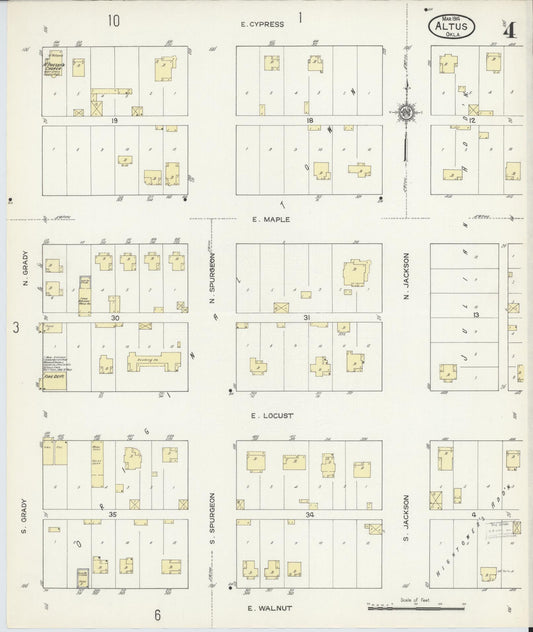 Sanborn Fire Insurance Map from Altus, Jackson County, Oklahoma (1914), Sheet #0004 - Historic Sanborn Fire Insurance Map Print, vintage old map wall art, antique decor, genealogy gift, Oklahoma Oklahoma map