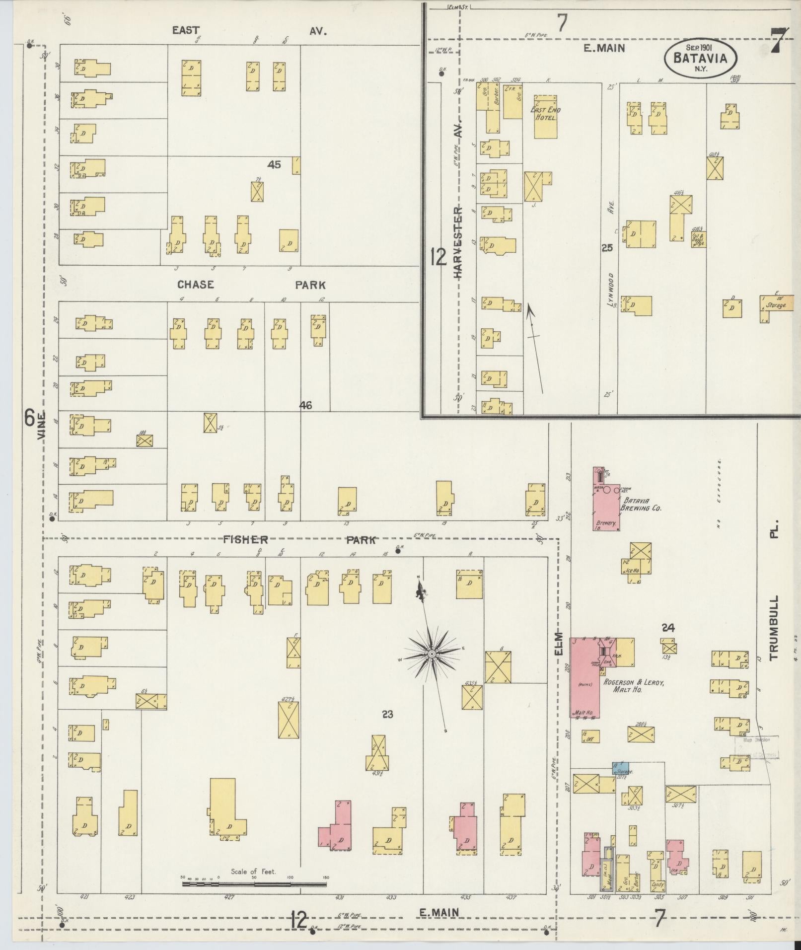 Sanborn Fire Insurance Map from Batavia, Genesee County, New York (1901), Sheet #0007 - Complete Map Set gallery image, historic Sanborn map, vintage wall art, New York New York