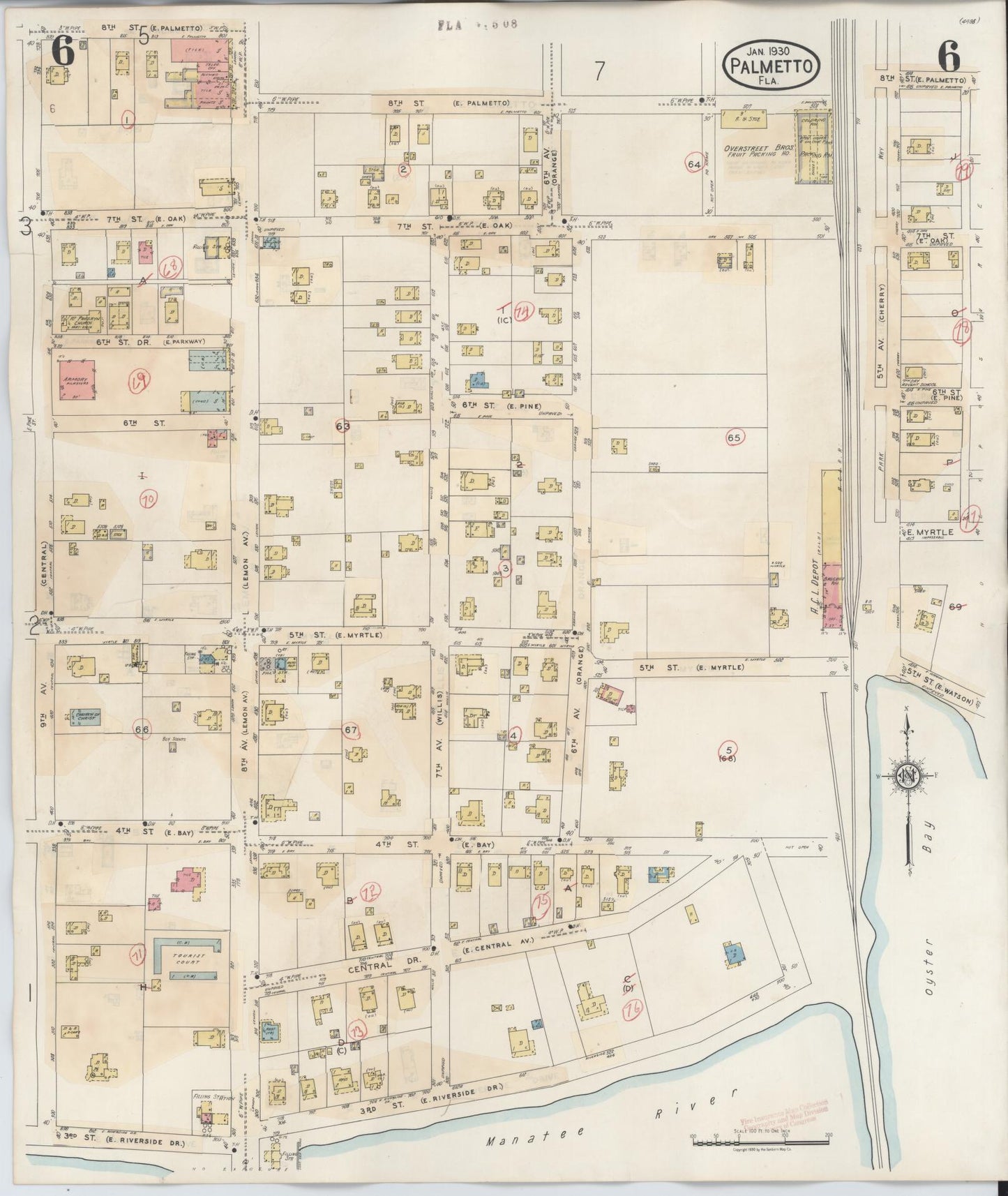 Sanborn Fire Insurance Map from Palmetto, Manatee County, Florida (1944), Sheet #0006 - Historic Sanborn Fire Insurance Map Print, vintage old map wall art, antique decor, genealogy gift, Florida Florida map