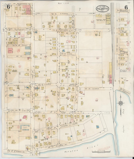 Sanborn Fire Insurance Map from Palmetto, Manatee County, Florida (1944), Sheet #0006 - Historic Sanborn Fire Insurance Map Print, vintage old map wall art, antique decor, genealogy gift, Florida Florida map