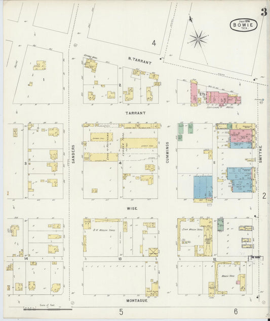 Sanborn Fire Insurance Map from Bowie, Montague County, Texas (1896), Sheet #0003 - Historic Sanborn Fire Insurance Map Print, vintage old map wall art, antique decor, genealogy gift, Texas Texas map