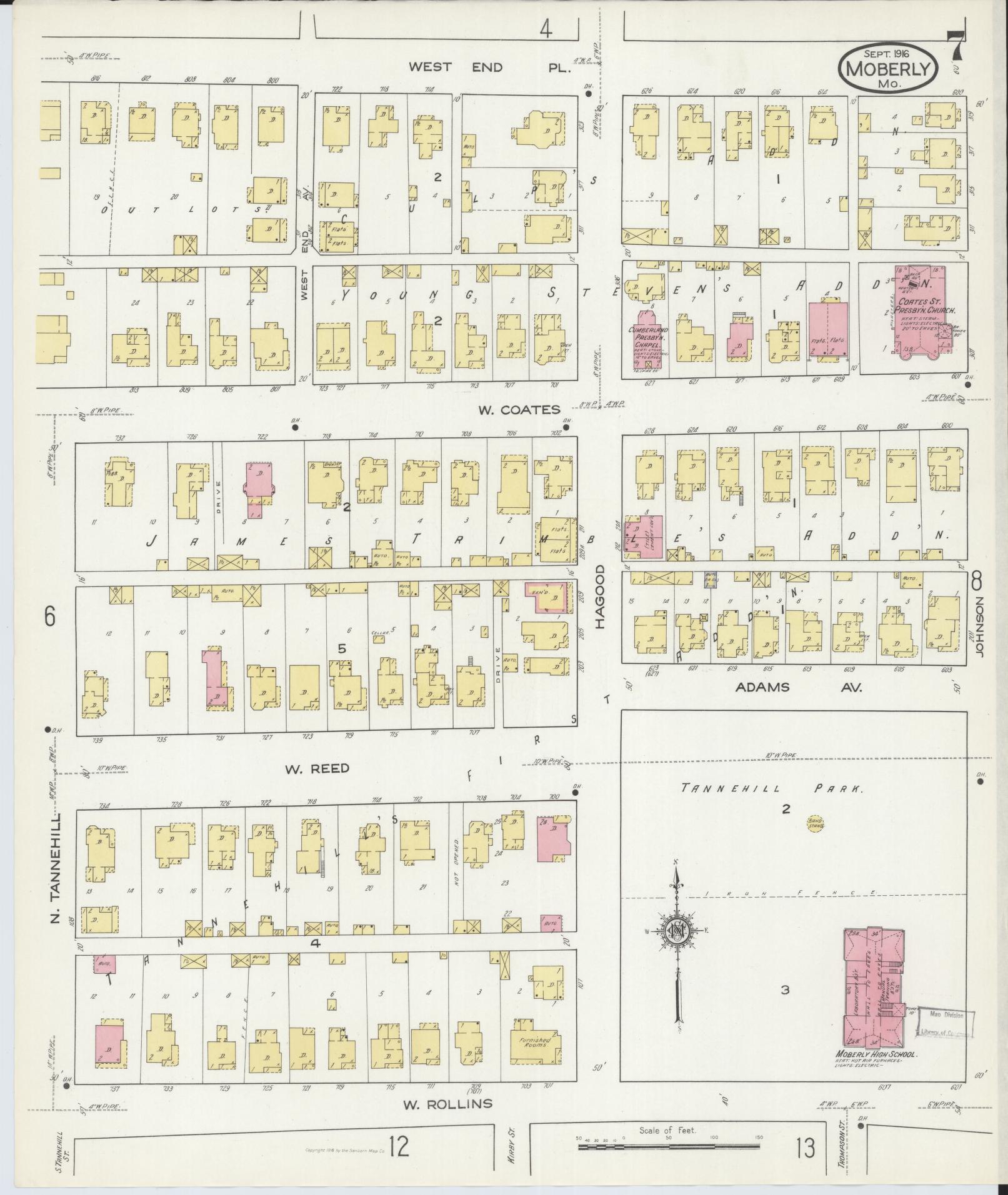 Sanborn Fire Insurance Map from Moberly, Randolph County, Missouri (1916), Sheet #0007 - Complete Map Set gallery image, historic Sanborn map, vintage wall art, Missouri Missouri