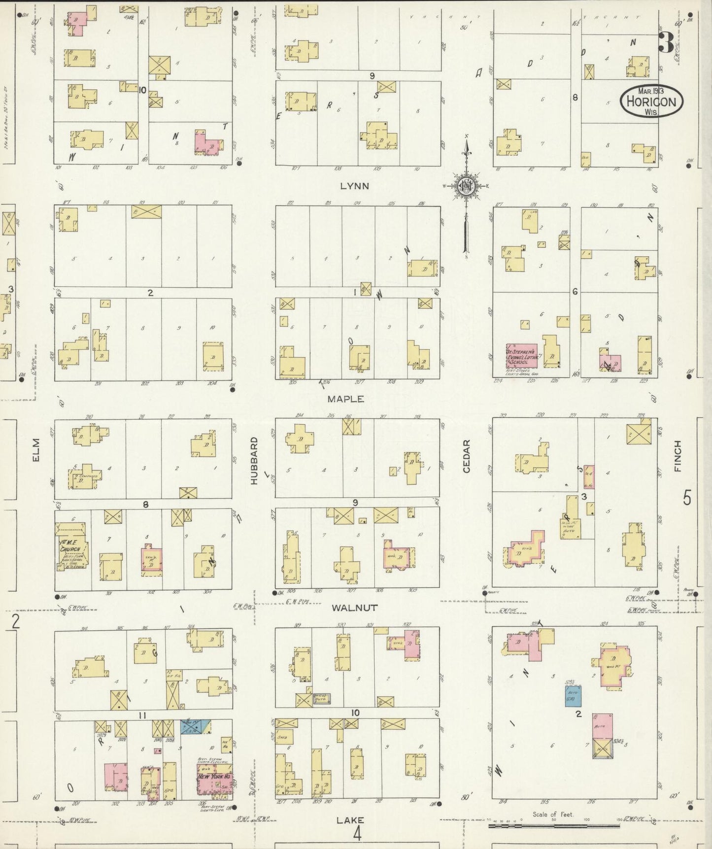 Sanborn Fire Insurance Map from Horicon, Dodge County, Wisconsin (1913), Sheet #0003 - Historic Sanborn Fire Insurance Map Print, vintage old map wall art, antique decor, genealogy gift, Wisconsin Wisconsin map