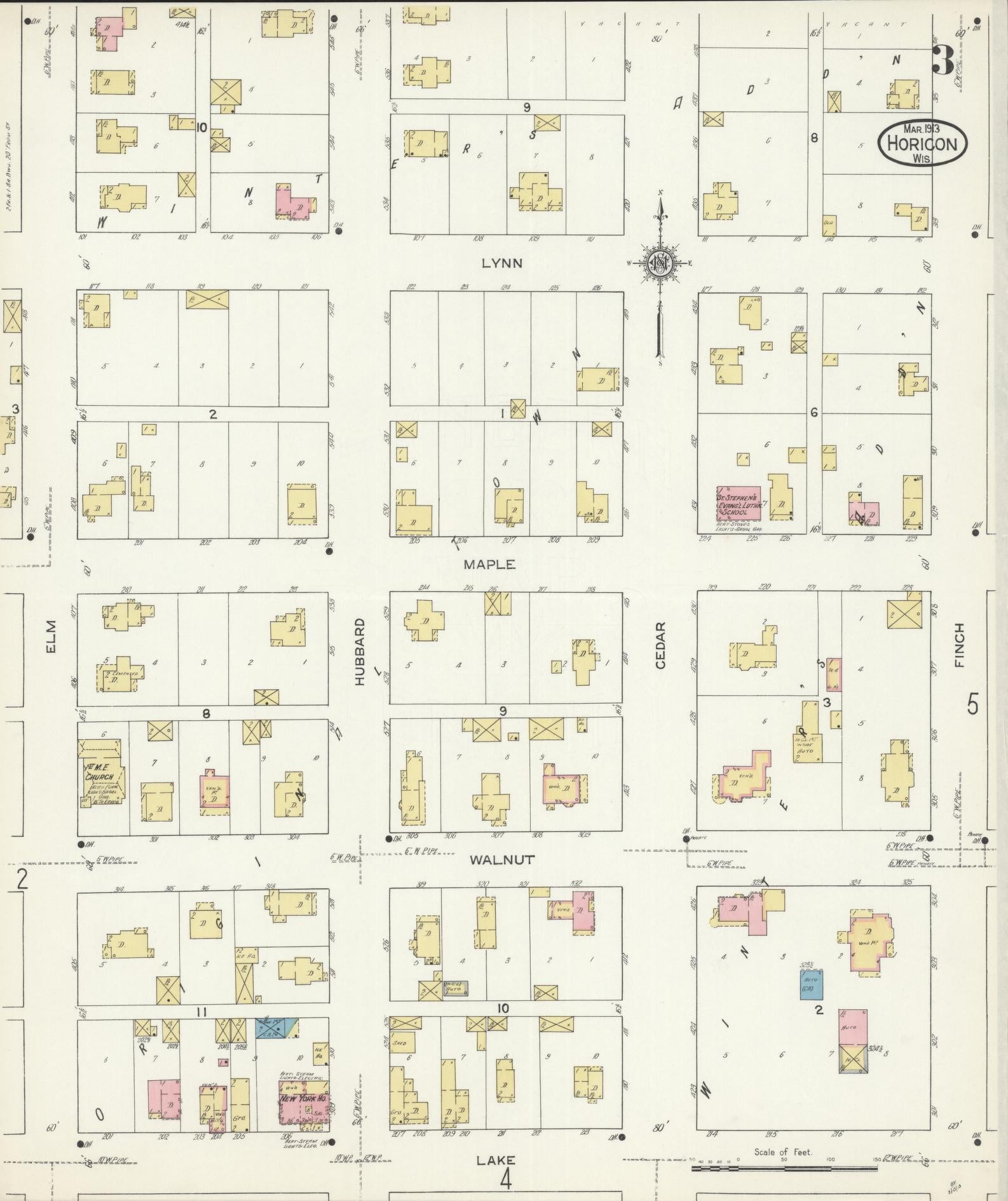 Sanborn Fire Insurance Map from Horicon, Dodge County, Wisconsin (1913), Sheet #0003 - Historic Sanborn Fire Insurance Map Print, vintage old map wall art, antique decor, genealogy gift, Wisconsin Wisconsin map