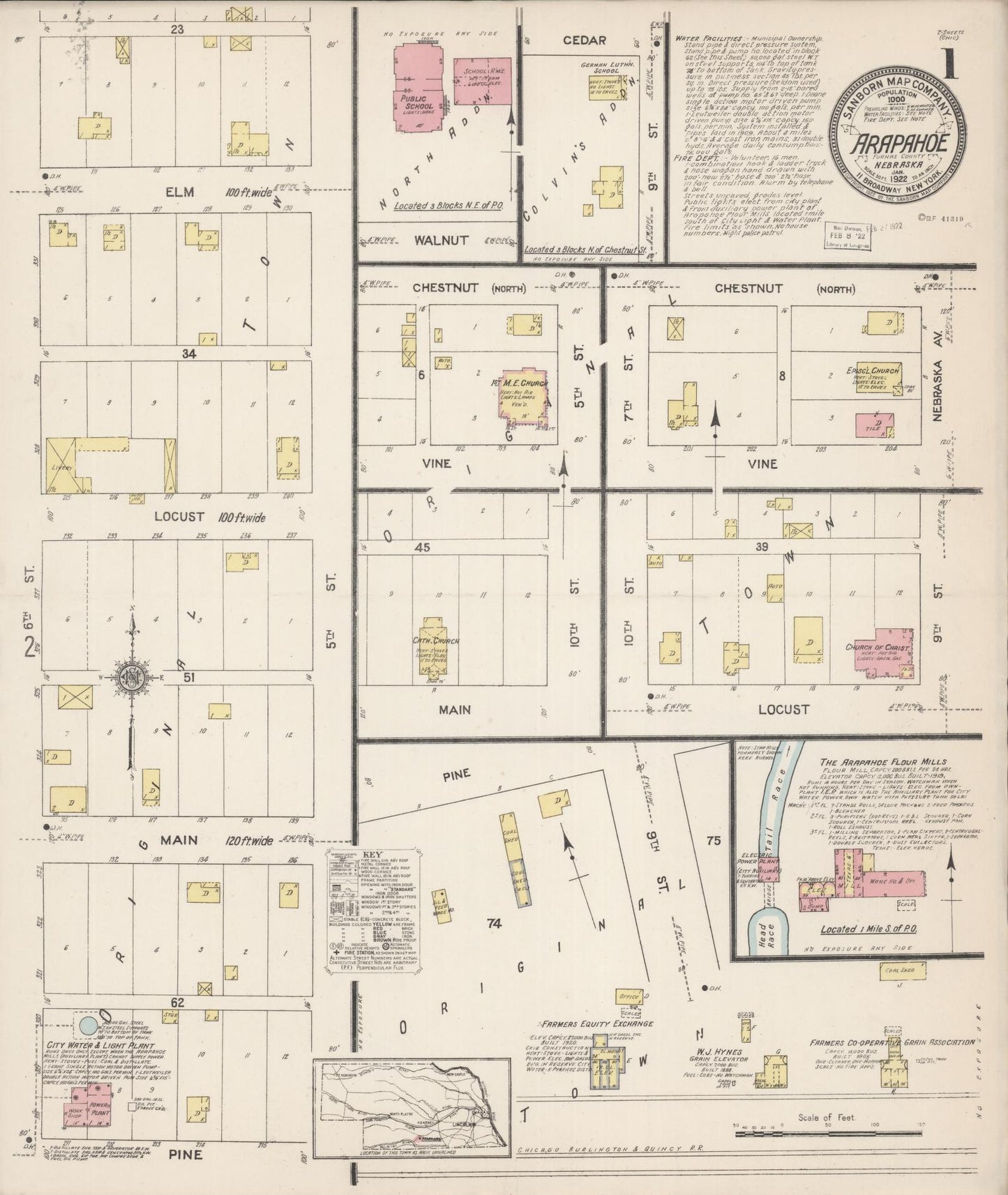 Sanborn Fire Insurance Map from Arapahoe, Furnas County, Nebraska (1922), Sheet #0001 - Historic Sanborn Fire Insurance Map Print, vintage old map wall art, antique decor, genealogy gift, Nebraska Nebraska map