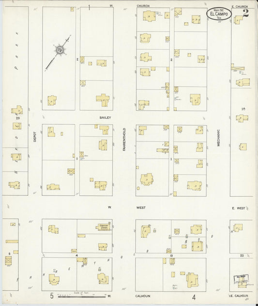 Sanborn Fire Insurance Map from El Campo, Wharton County, Texas (1912), Sheet #0002 - Historic Sanborn Fire Insurance Map Print, vintage old map wall art, antique decor, genealogy gift, Texas Texas map