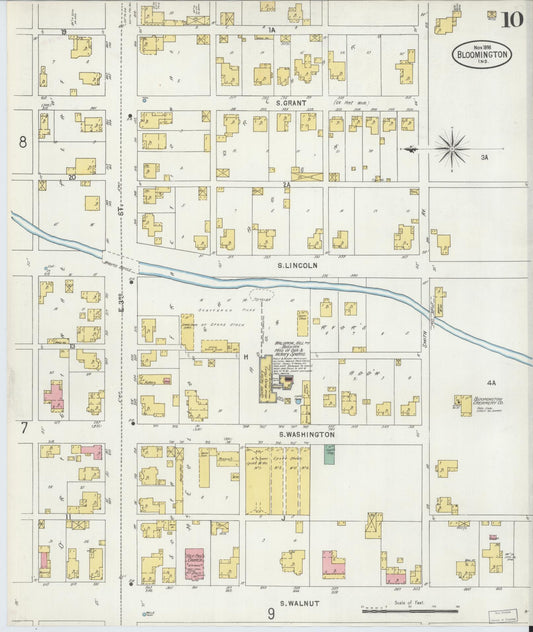 Sanborn Fire Insurance Map from Bloomington, Monroe County, Indiana (1898), Sheet #0010 - Historic Sanborn Fire Insurance Map Print, vintage old map wall art, antique decor, genealogy gift, Indiana Indiana map