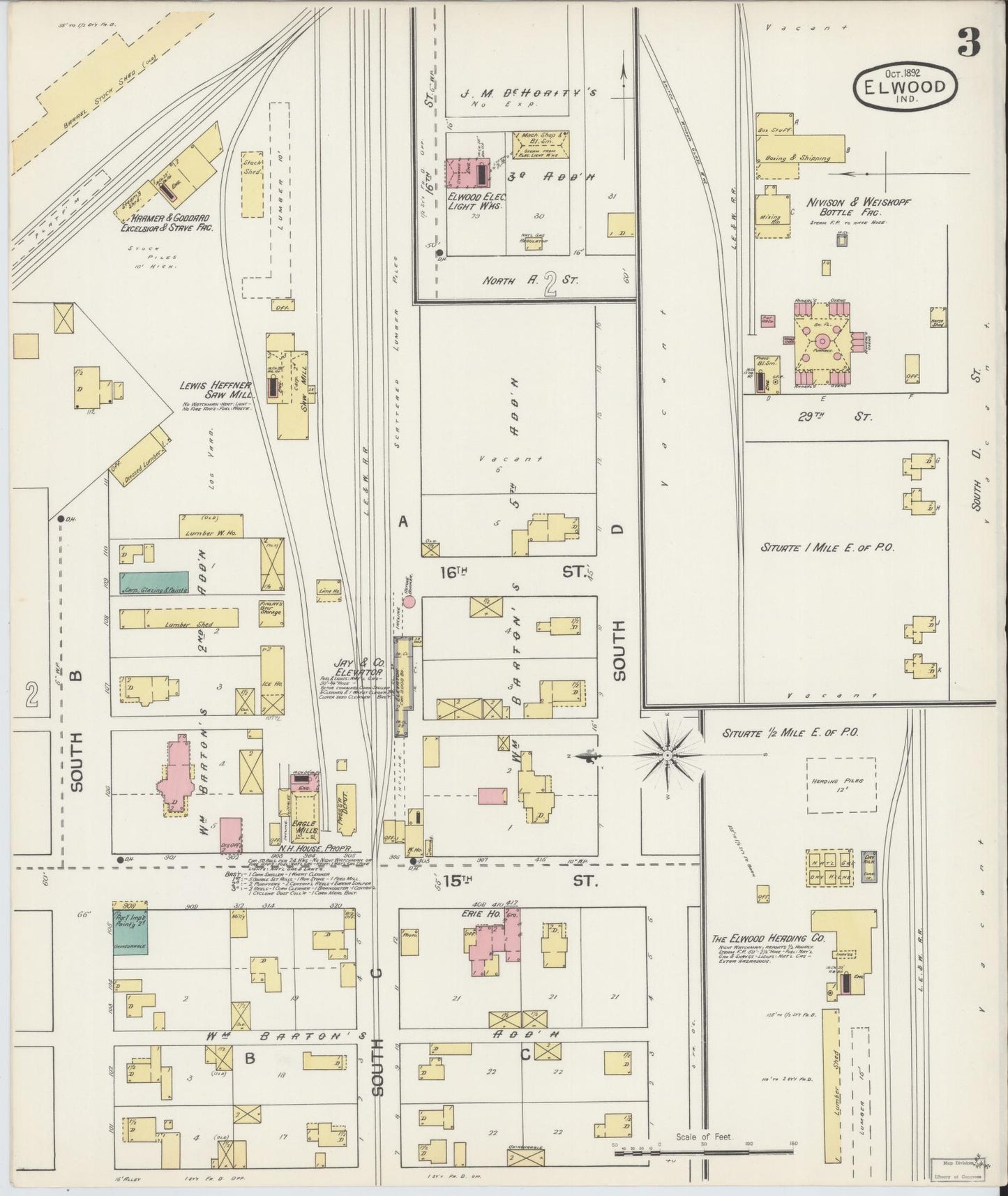 Sanborn Fire Insurance Map from Elwood, Madison County, Indiana (1892), Sheet #0003 - Complete Map Set gallery image, historic Sanborn map, vintage wall art, Indiana Indiana
