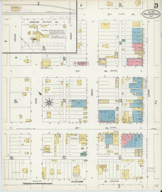 Sanborn Fire Insurance Map from Holdenville, Hughes County, Oklahoma (1903), Sheet #0003 - Historic Sanborn Fire Insurance Map Print, vintage old map wall art, antique decor, genealogy gift, Oklahoma Oklahoma map