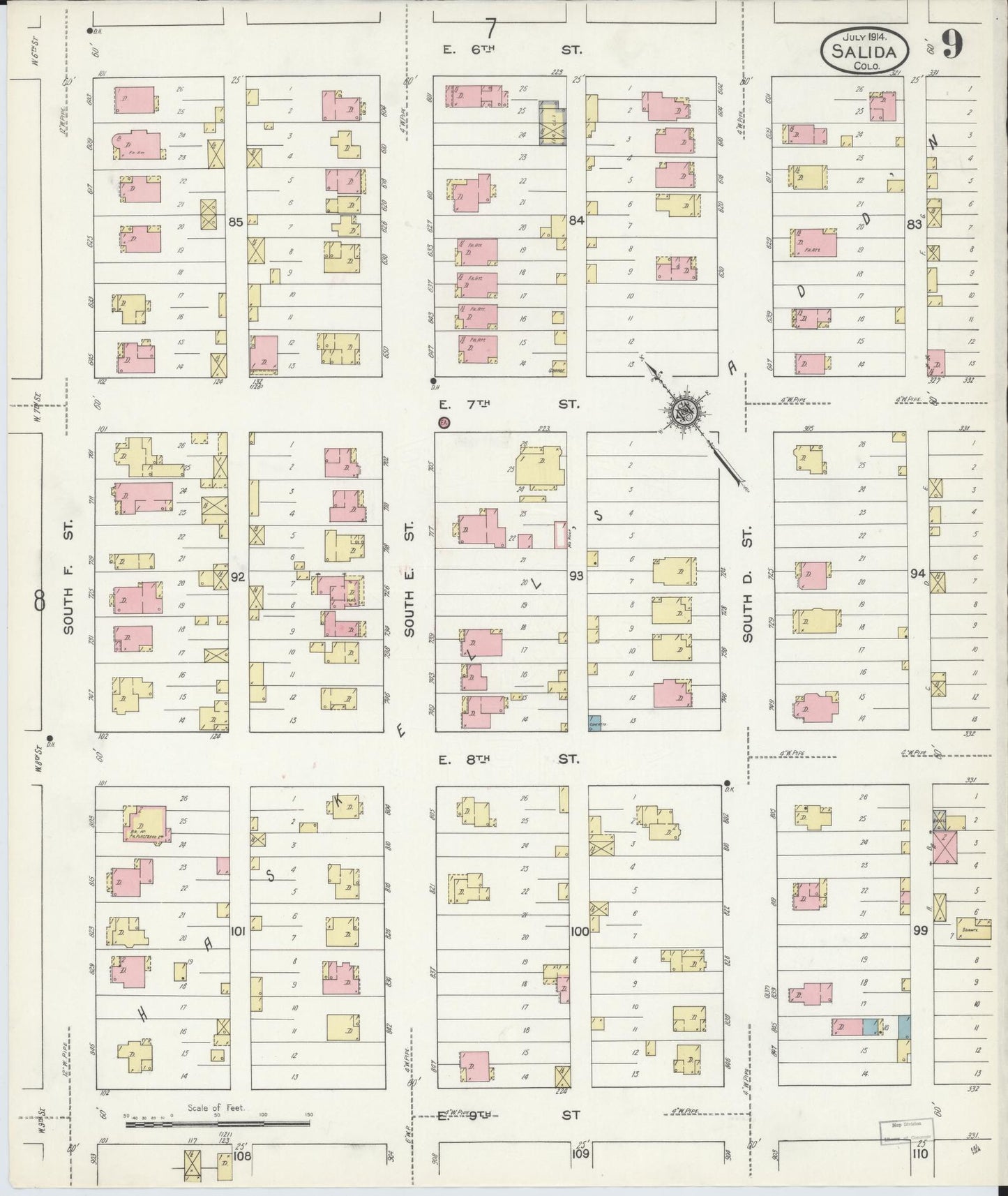 Sanborn Fire Insurance Map from Salida, Chaffee County, Colorado (1914), Sheet #0009 - Complete Map Set gallery image, historic Sanborn map, vintage wall art, Colorado Colorado