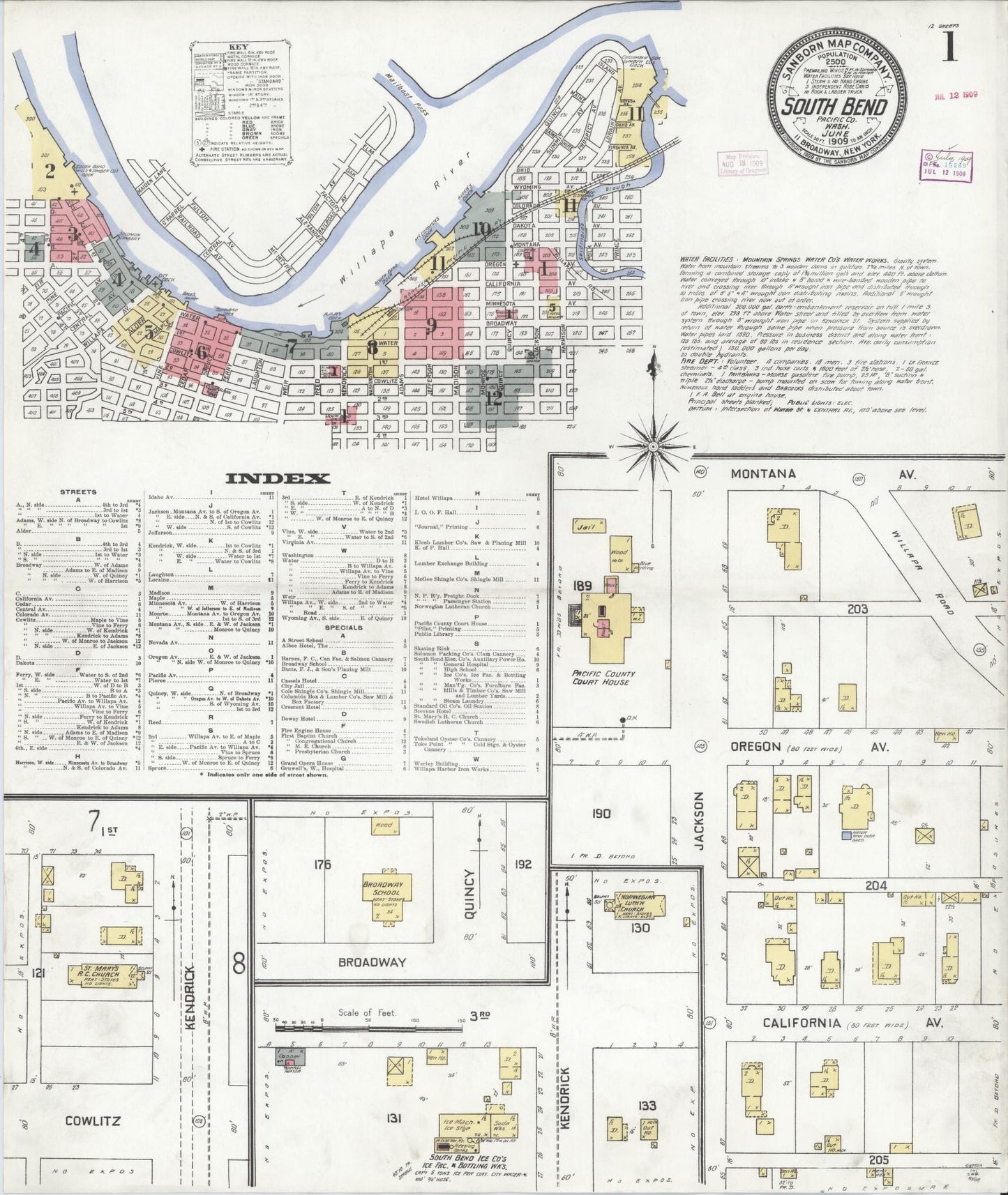 Sanborn Fire Insurance Map from South Bend, Pacific County, Washington (1909), Sheet #0001 - Complete Map Set gallery image, historic Sanborn map, vintage wall art, Washington Washington