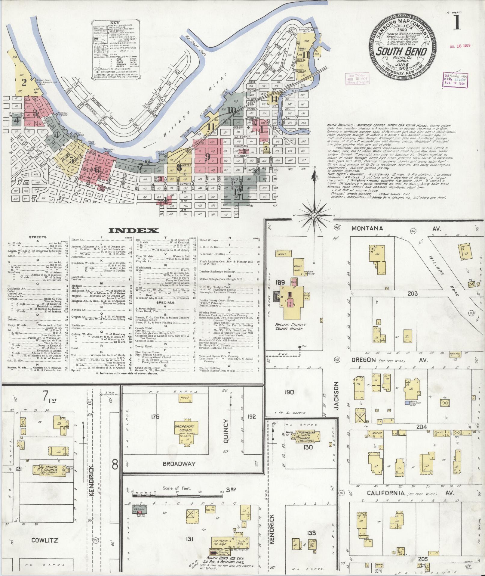 Sanborn Fire Insurance Map from South Bend, Pacific County, Washington (1909), Sheet #0001 - Complete Map Set gallery image, historic Sanborn map, vintage wall art, Washington Washington