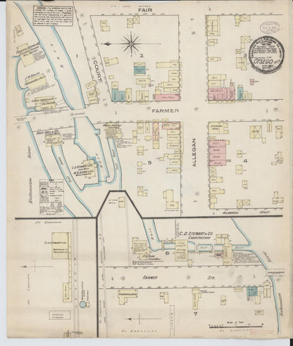 Sanborn Fire Insurance Map from Otsego, Allegan County, Michigan (1884), Sheet #0001 - Historic Sanborn Fire Insurance Map Print, vintage old map wall art, antique decor, genealogy gift, Michigan Michigan map