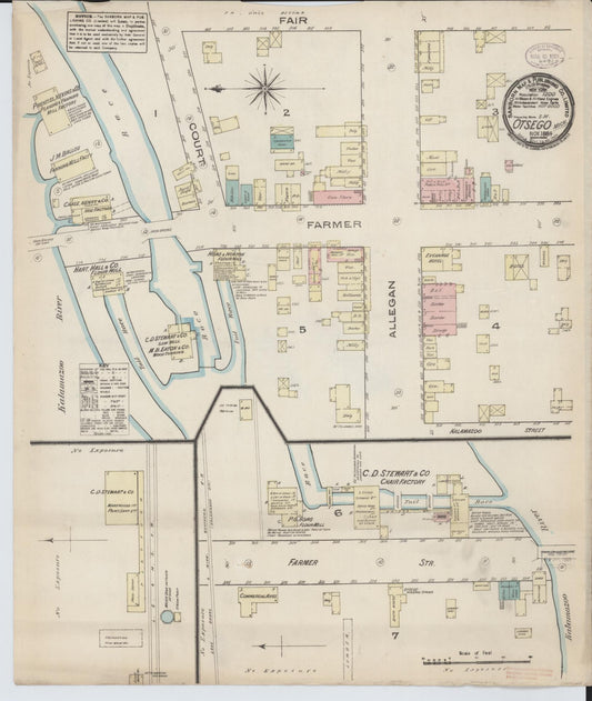 Sanborn Fire Insurance Map from Otsego, Allegan County, Michigan (1884), Sheet #0001 - Historic Sanborn Fire Insurance Map Print, vintage old map wall art, antique decor, genealogy gift, Michigan Michigan map