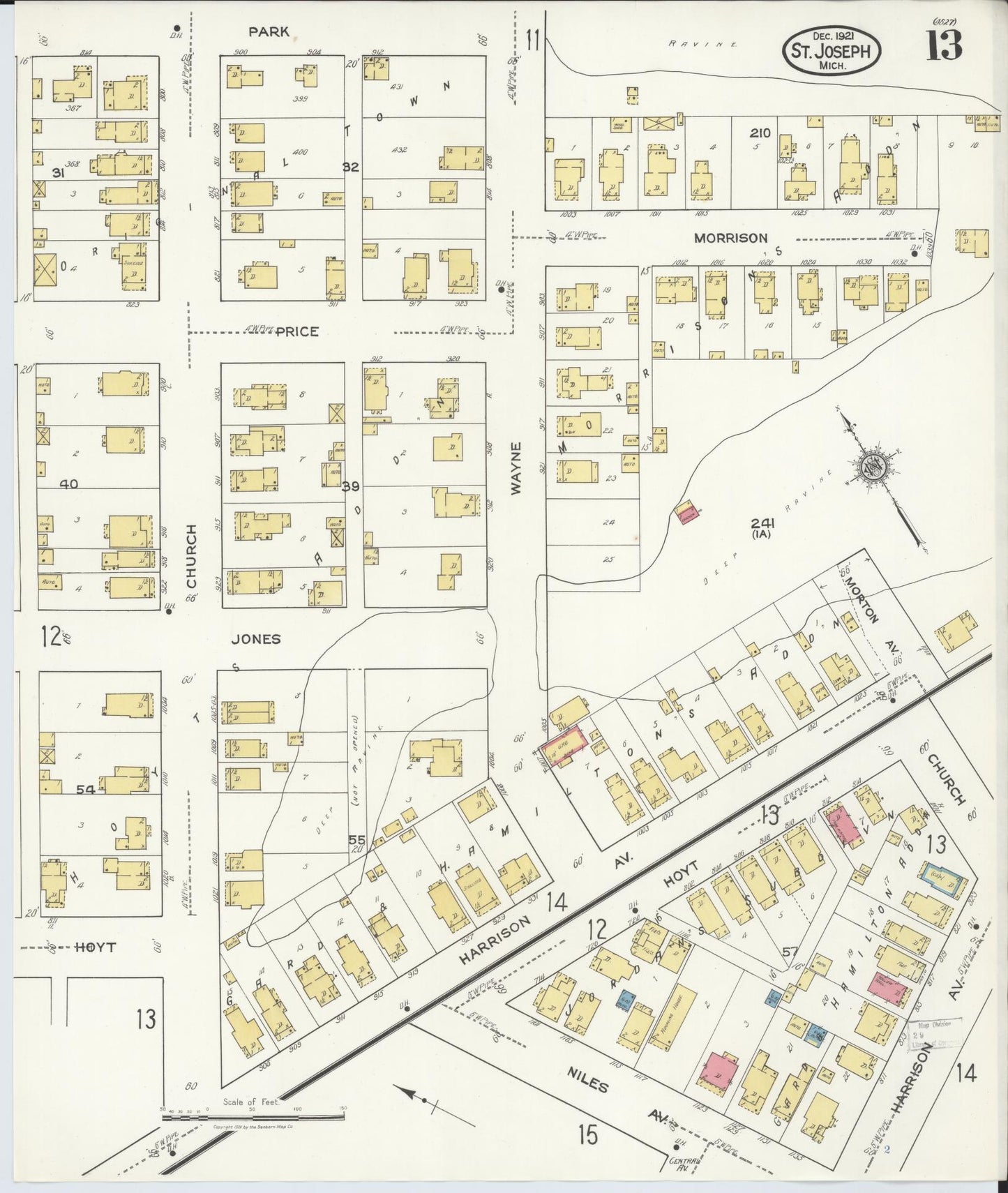 Sanborn Fire Insurance Map from Saint Joseph, Berrien County, Michigan (1921), Sheet #0013 - Complete Map Set gallery image, historic Sanborn map, vintage wall art, Michigan Michigan