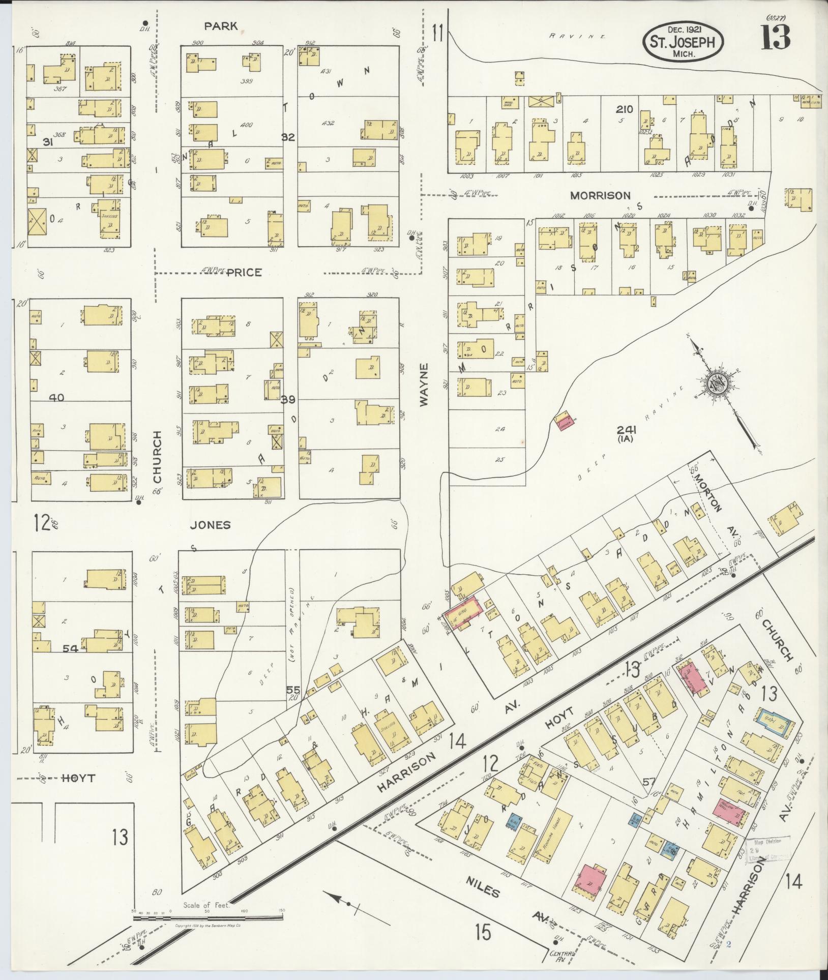 Sanborn Fire Insurance Map from Saint Joseph, Berrien County, Michigan (1921), Sheet #0013 - Complete Map Set gallery image, historic Sanborn map, vintage wall art, Michigan Michigan