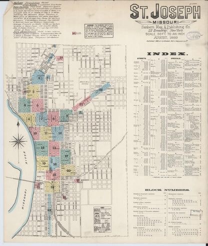 Sanborn Fire Insurance Map from Saint Joseph, Buchanan County, Missouri (1883), Sheet #0001 - Complete Map Set gallery image, historic Sanborn map, vintage wall art, Missouri Missouri