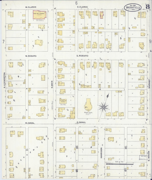 Sanborn Fire Insurance Map from Brookfield, Linn County, Missouri (1905), Sheet #0008 - Historic Sanborn Fire Insurance Map Print, vintage old map wall art, antique decor, genealogy gift, Missouri Missouri map
