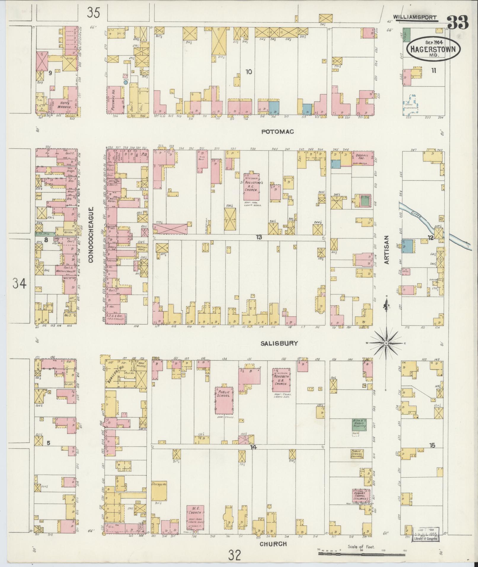 Washington, Maryland - 1904 - Sanborn Fire Insurance Map, Sheet #0033 - Historic Sanborn Fire Insurance Map Print, Washington Maryland 1904 0033 vintage old map wall art