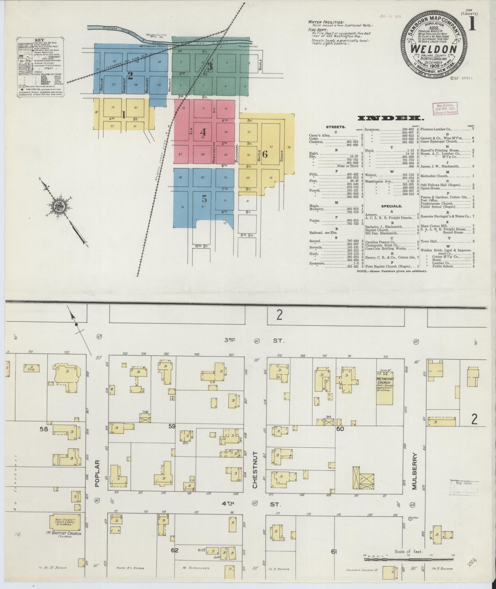Sanborn Fire Insurance Map from Weldon, Halifax County, North Carolina (1909), Sheet #0001 - Historic Sanborn Fire Insurance Map Print, vintage old map wall art, antique decor, genealogy gift, North Carolina North Carolina map