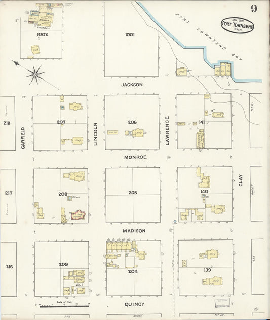 Sanborn Fire Insurance Map from Port Townsend, Jefferson County, Washington (1891), Sheet #0009 - Historic Sanborn Fire Insurance Map Print, vintage old map wall art, antique decor, genealogy gift, Washington Washington map