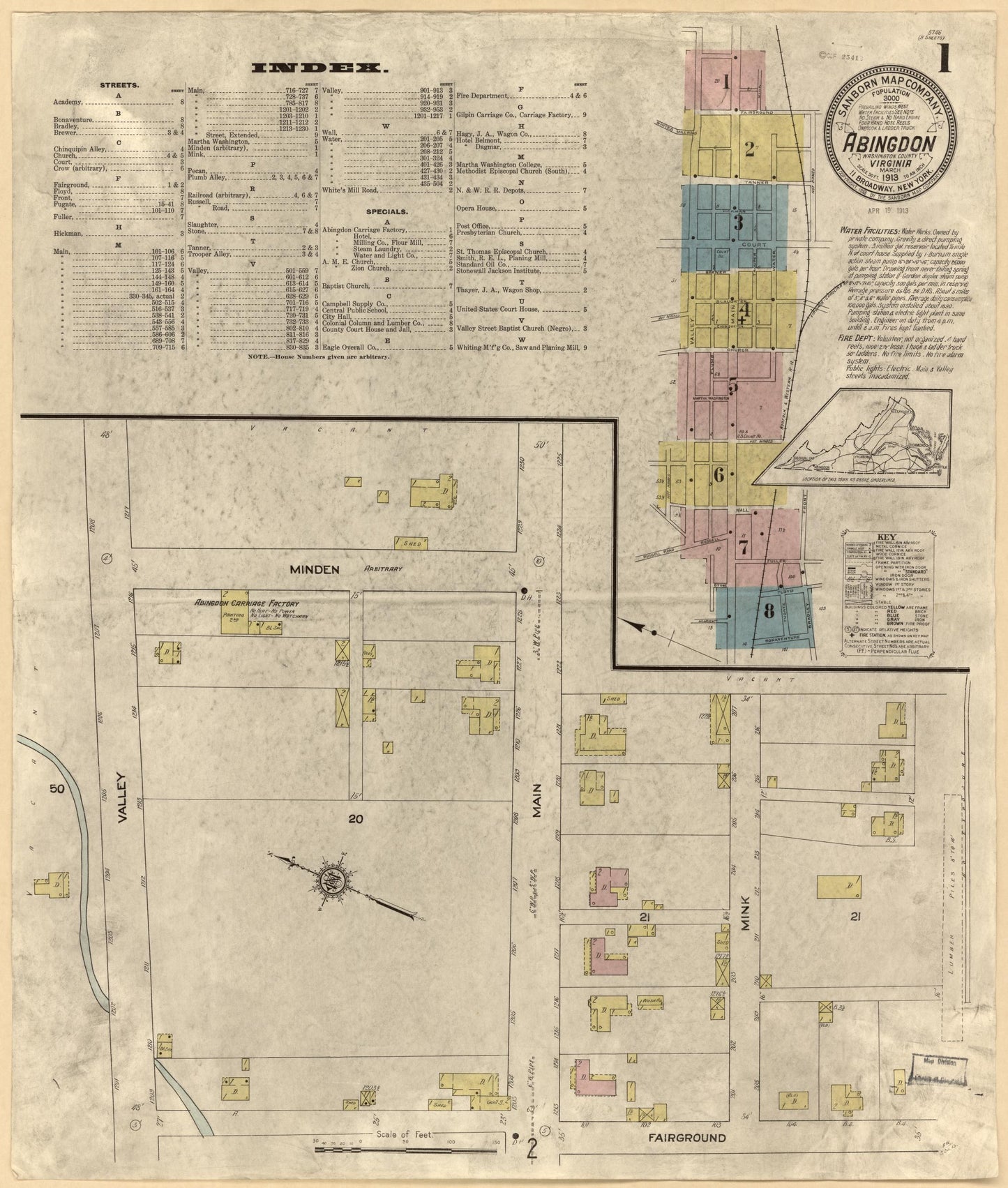 Sanborn Fire Insurance Map from Abingdon, Washington County, Virginia. (1913) – Historic Sanborn Fire Insurance Map Print
