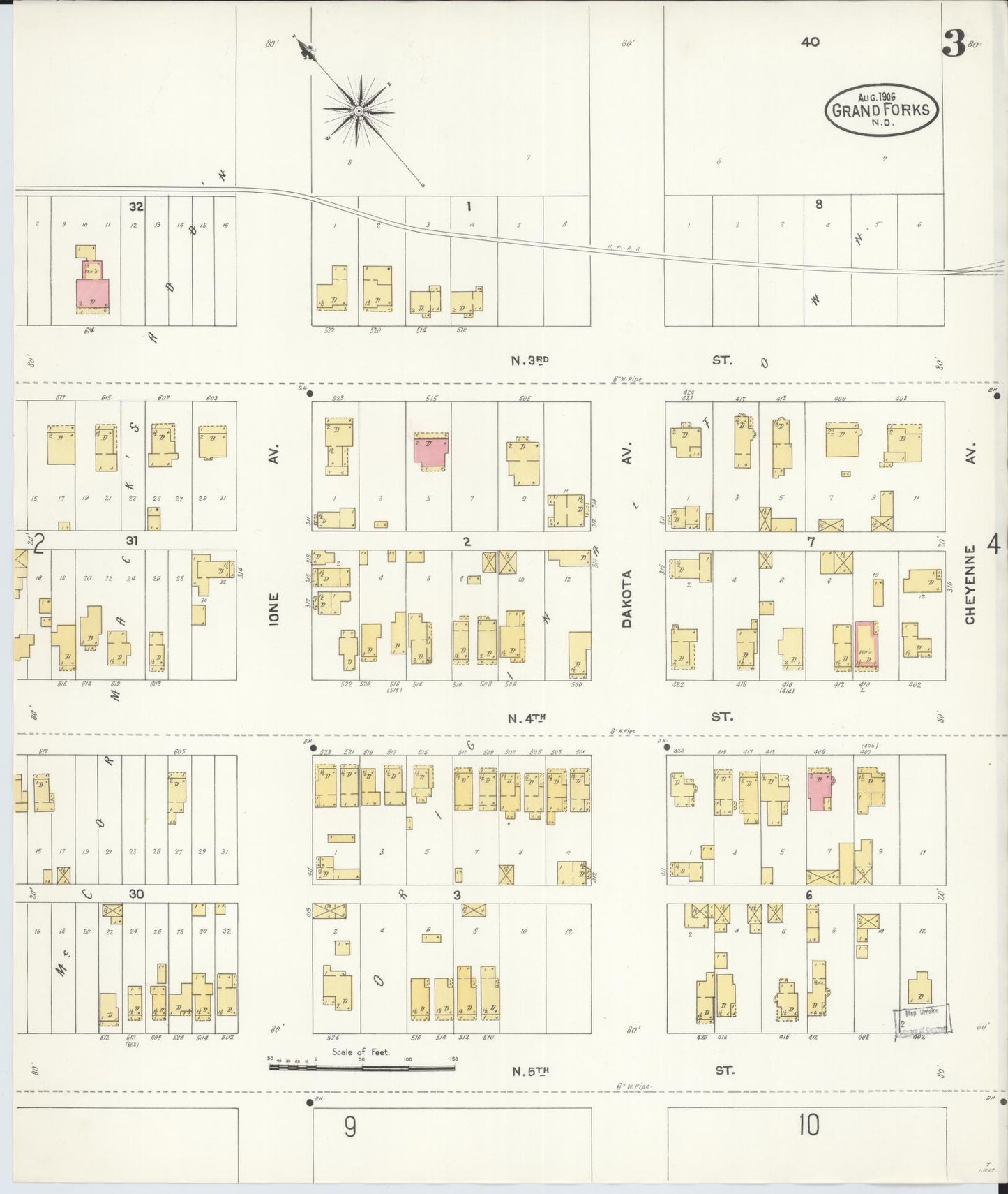 Sanborn Fire Insurance Map from Grand Forks, Grand Forks County, North Dakota (1906), Sheet #0003 - Complete Map Set gallery image, historic Sanborn map, vintage wall art, North Dakota North Dakota