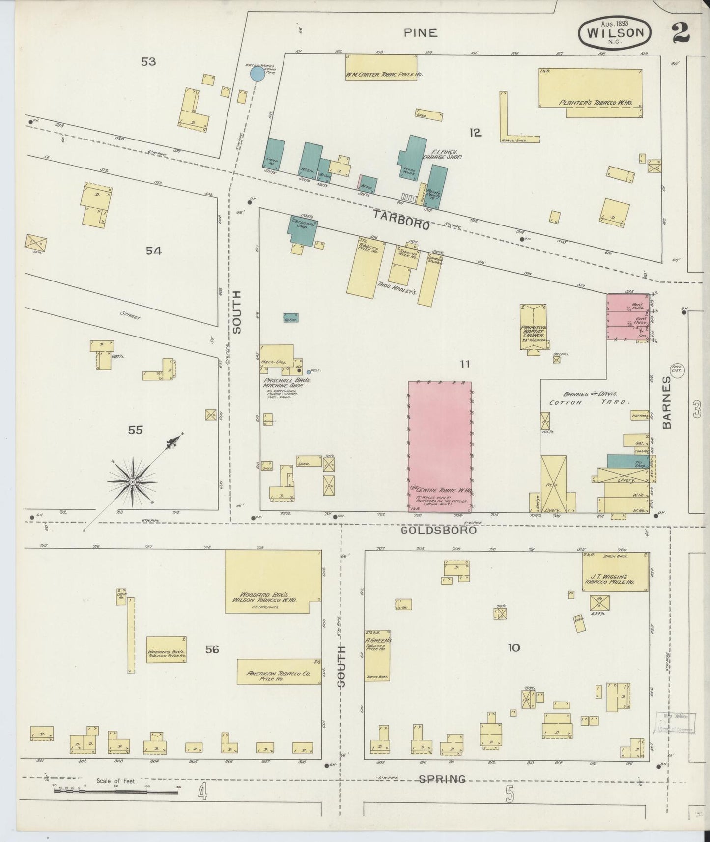 Sanborn Fire Insurance Map from Wilson, Wilson County, North Carolina (1893), Sheet #0002 - Complete Map Set gallery image, historic Sanborn map, vintage wall art, North Carolina North Carolina