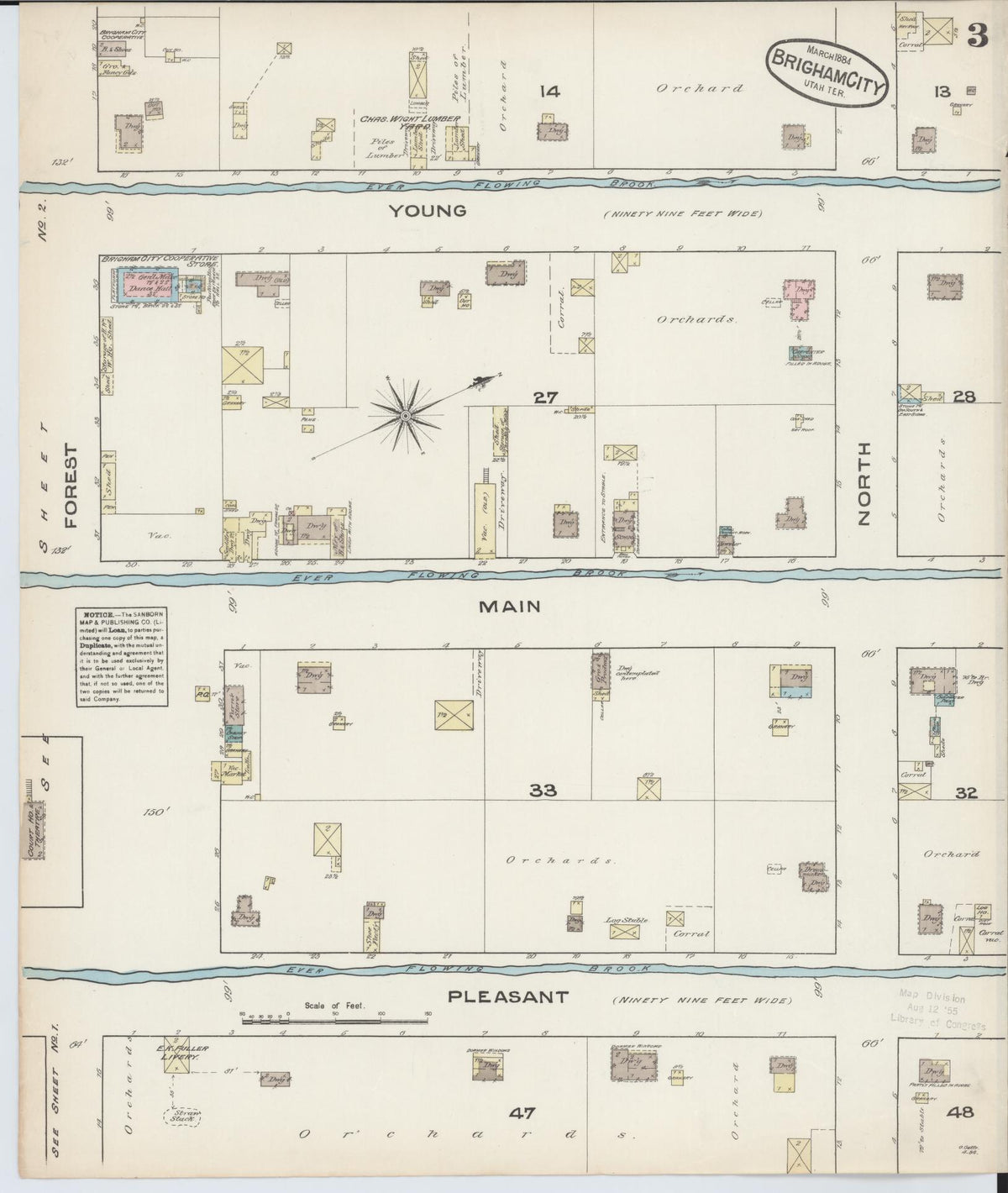 Sanborn Fire Insurance Map from Brigham City, Box Elder County, Utah (1884), Sheet #0003 - Historic Sanborn Fire Insurance Map Print, vintage old map wall art, antique decor, genealogy gift, Utah Utah map